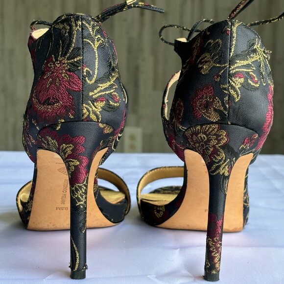 Antonio Melani Navy Blue Satin Floral/Multicolor Heels - Picture 5 of 9